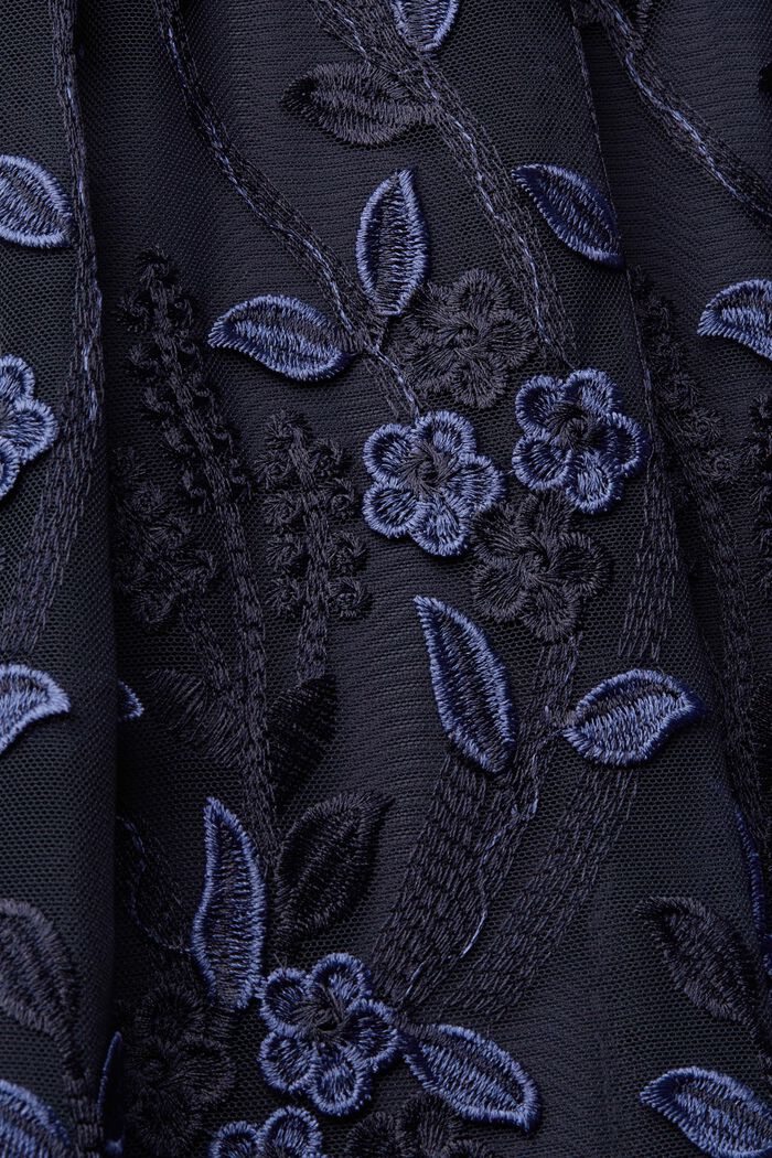 Falda midi de encaje con bordado floral, NAVY, detail image number 4