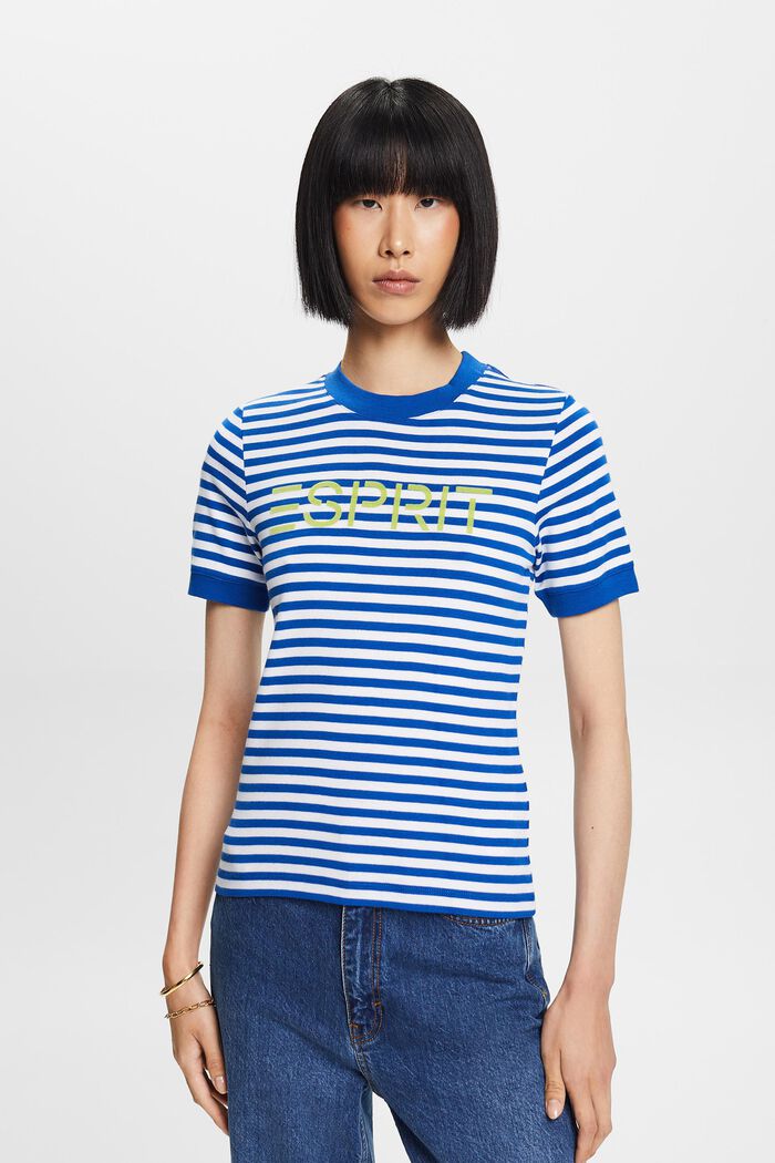 Camiseta de algodón con logotipo a rayas, BRIGHT BLUE, detail image number 0