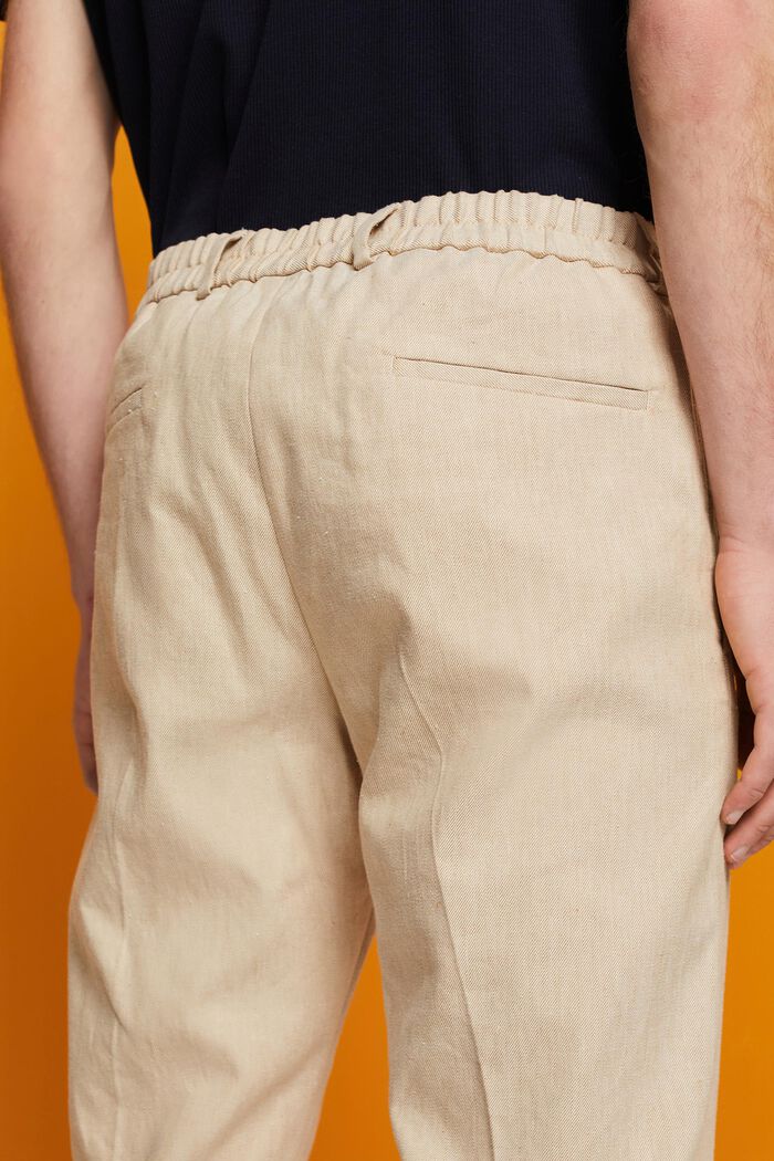 Pantalón de corte ajustado en mezcla de algodón y lino, KHAKI BEIGE, detail image number 2