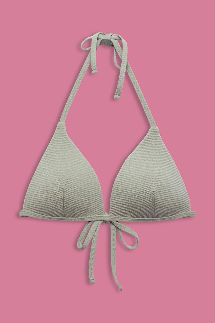 Top de bikini triangular con textura, KHAKI GREEN, detail image number 4