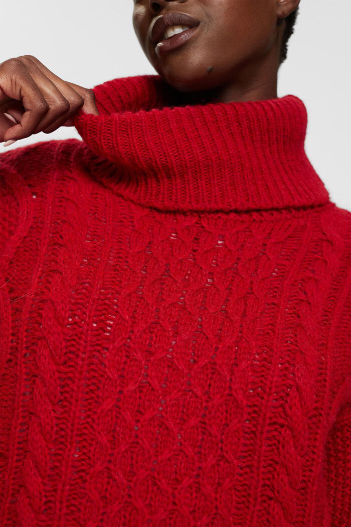 Jersey de punto trenzado, mezcla de lana y alpaca, DARK RED, detail image number 2