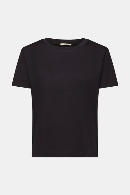 Camiseta de algodón con cuello redondo, BLACK, overview