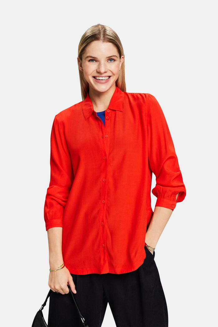 Blusa camisera de crepé, RED, detail image number 0