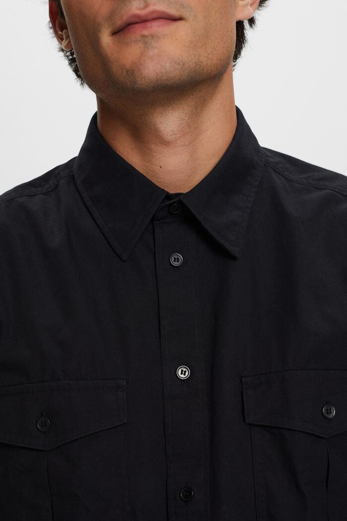 Camisa estilo militar de algodón, BLACK, detail image number 2