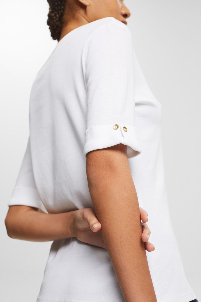 Camiseta con puños remangables en algodón ecológico, WHITE, detail image number 2