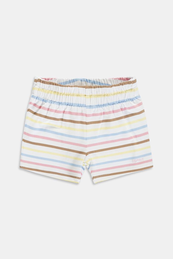 Pantalón corto a rayas de colores, algodón ecológico, WHITE, overview