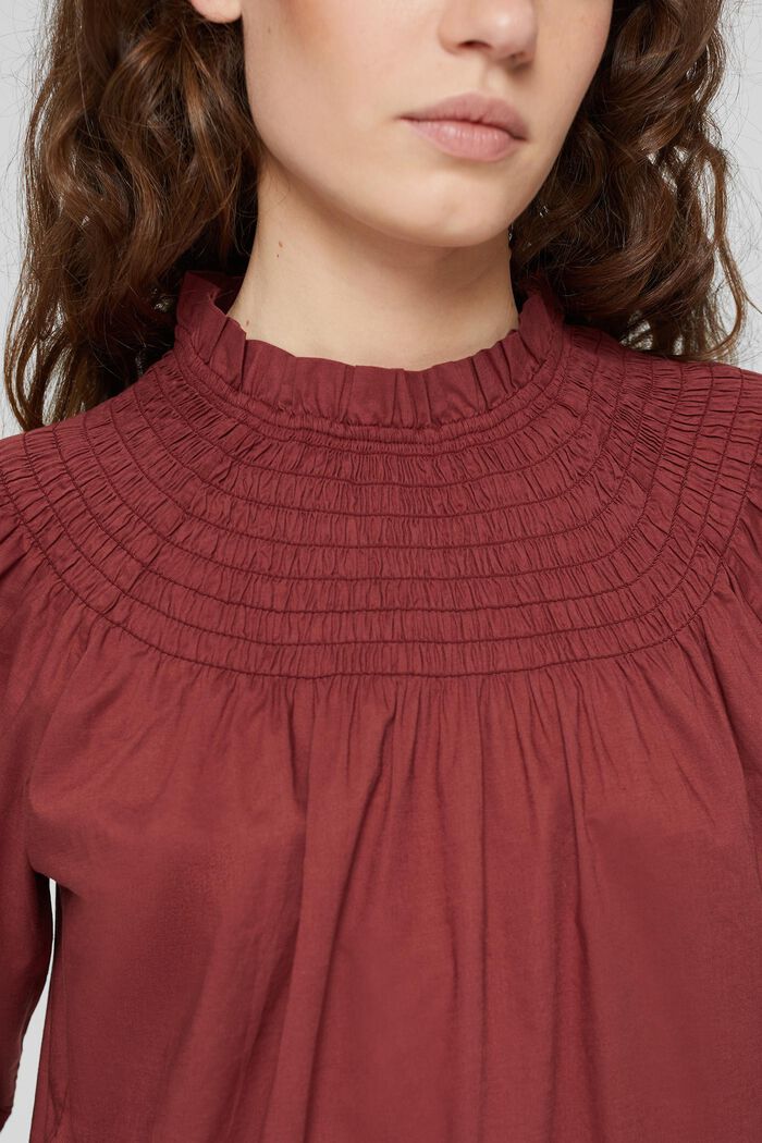 Blusa fruncida en 100% algodón ecológico, GARNET RED, detail image number 2
