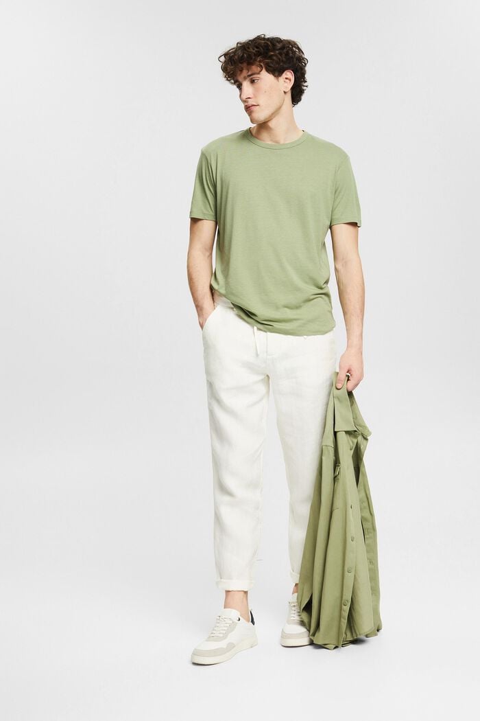 Pantalón en 100% lino, OFF WHITE, detail image number 1