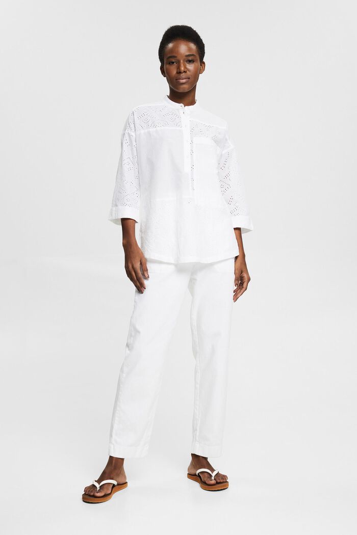 Blusa oversize con encaje calado, WHITE, detail image number 1