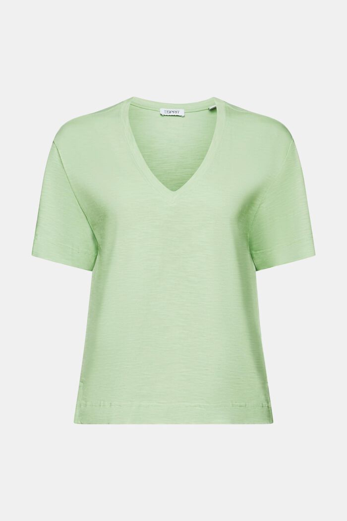 Camiseta flameada con cuello en pico, LIGHT GREEN, detail image number 6