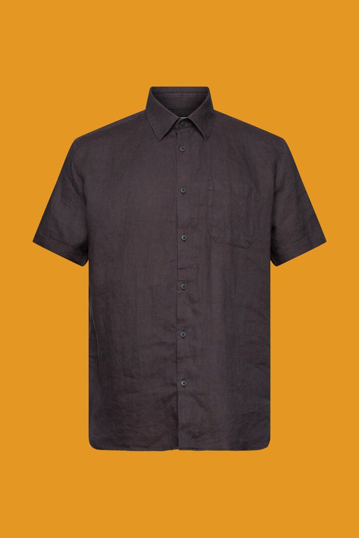 Camisa de lino con manga corta, DARK BROWN, detail image number 6
