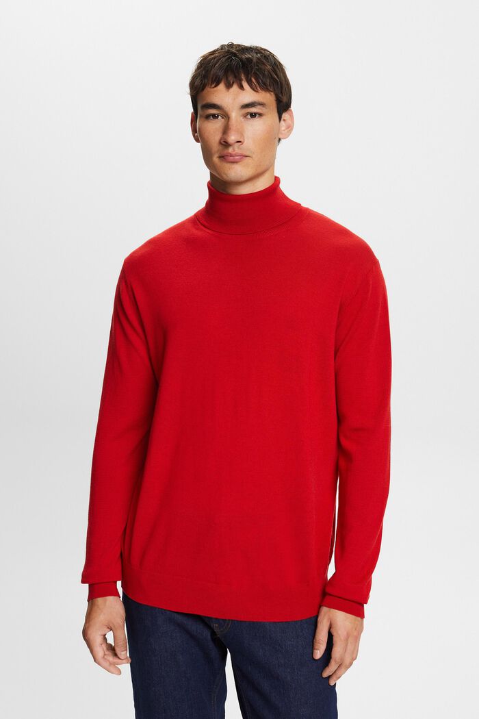 Jersey de lana merino con cuello alto, DARK RED, detail image number 1