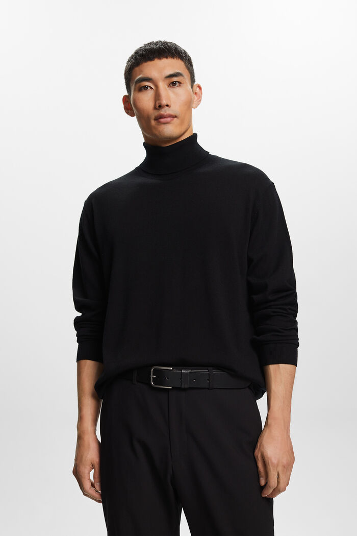 Jersey de lana merino con cuello alto, BLACK, detail image number 0