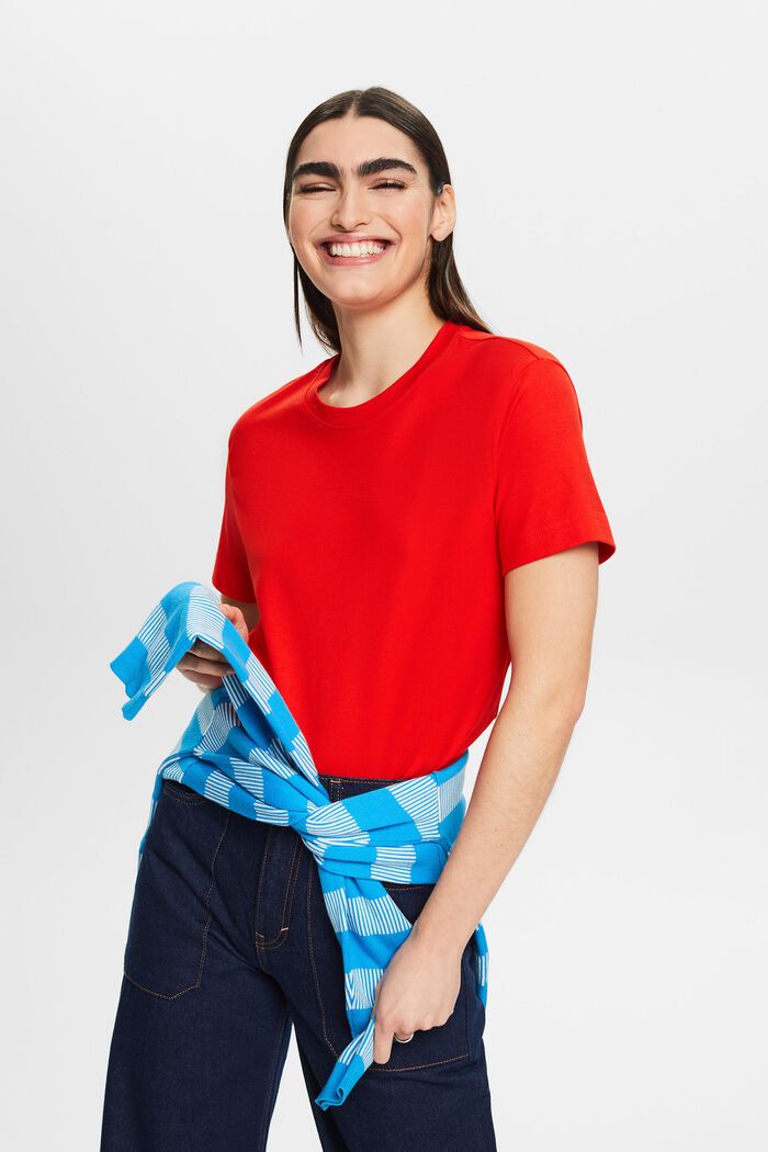 Camiseta de algodón pima con cuello redondo, RED, detail image number 0