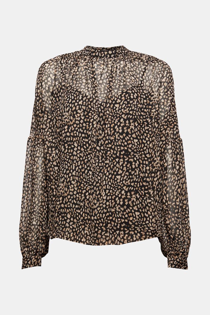 Reciclada: blusa con estampado de leopardo y aberturas en los hombros, BLACK, detail image number 7