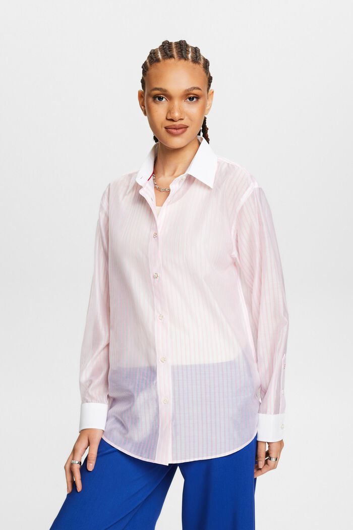 Camisa abotonada a rayas con diseño transparente, PASTEL PINK, detail image number 0