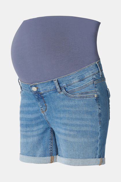 Shorts vaqueros con cintura elástica premamá, MEDIUM WASHED, overview