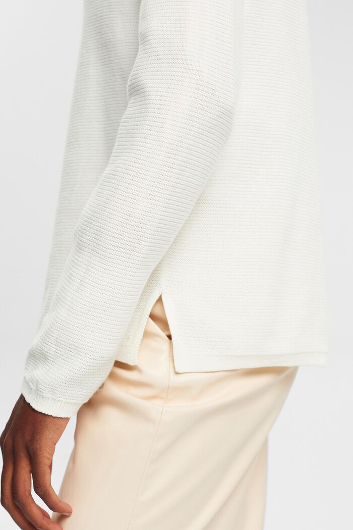Jersey de punto con textura y cuello en pico, OFF WHITE, detail image number 2