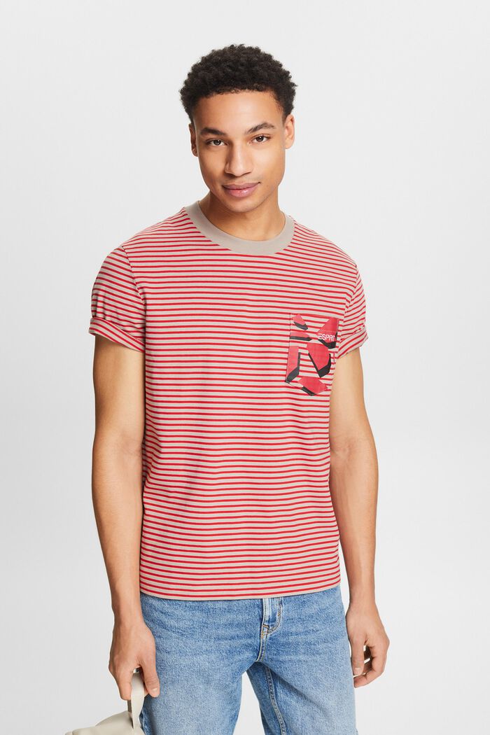 Camiseta a rayas en tejido jersey de algodón, DARK RED, detail image number 0
