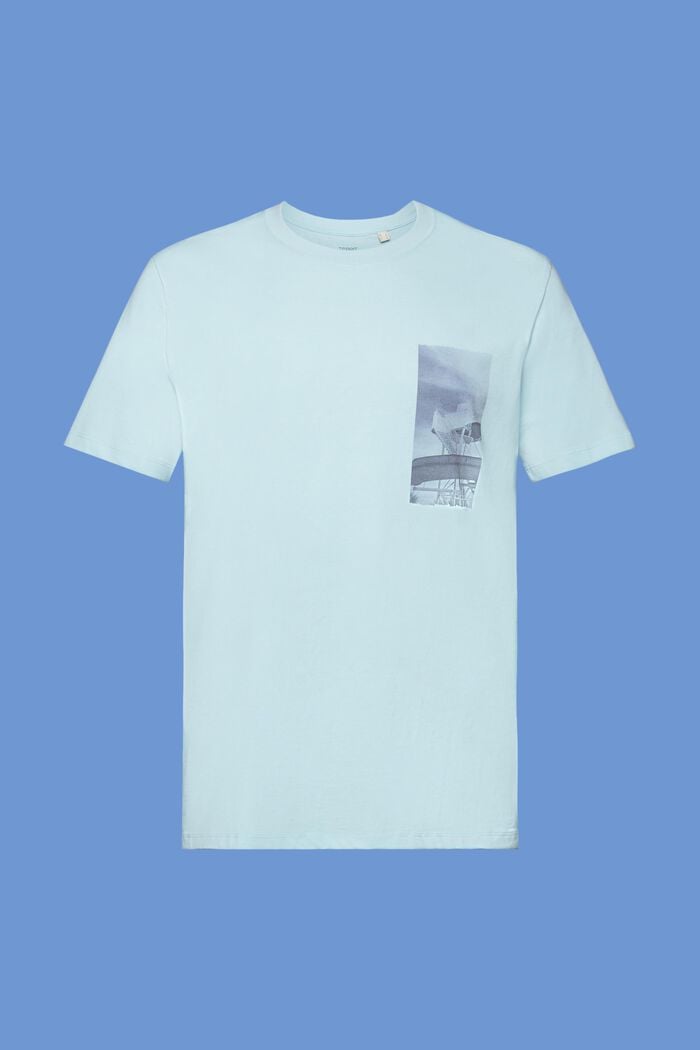 Camiseta con estampado en el pecho, 100% algodón, LIGHT TURQUOISE, detail image number 6