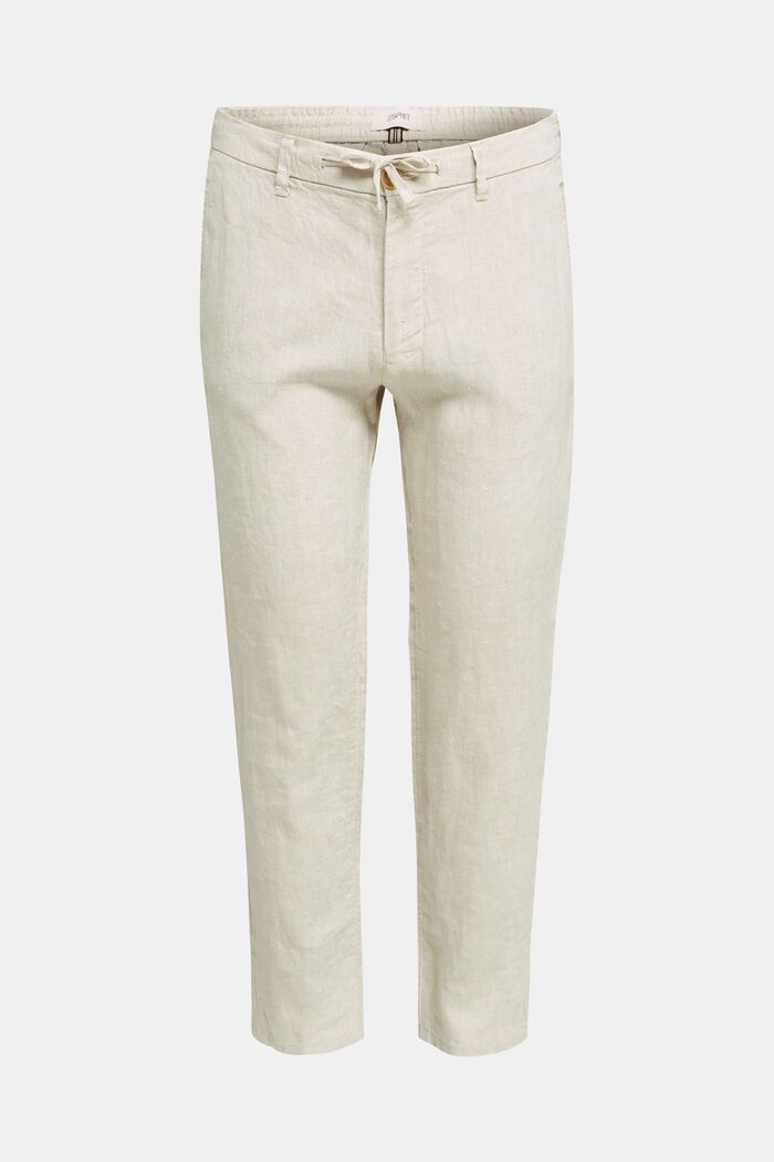 100% lino: pantalón con cordón en la cintura, BEIGE, detail image number 0