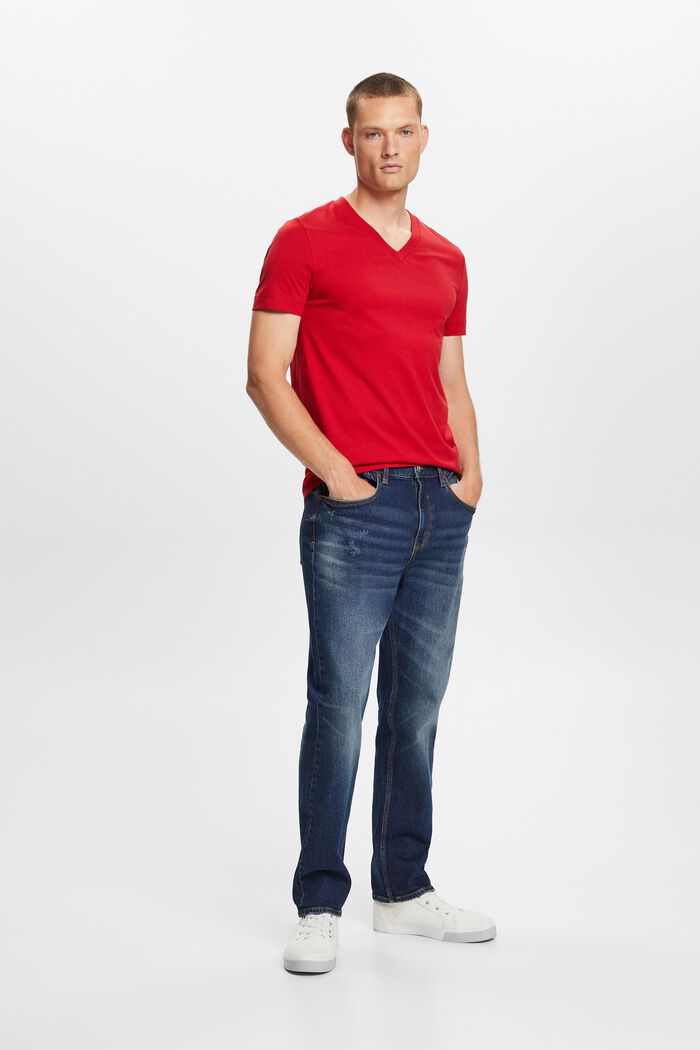 Camisa de tejido jersey con cuello en pico, 100 % algodón, DARK RED, detail image number 4