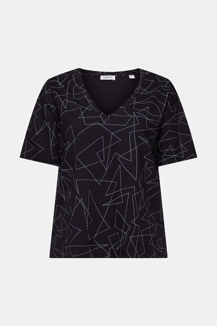 Camiseta de algodón estampada con cuello en pico, BLACK, detail image number 6
