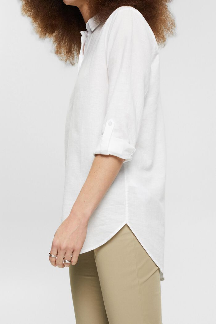 En mezcla de lino: blusa oversize, WHITE, detail image number 2