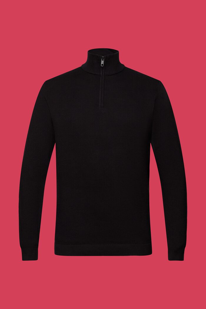 Jersey con cuello de cremallera en 100 % algodón Pima, BLACK, detail image number 6