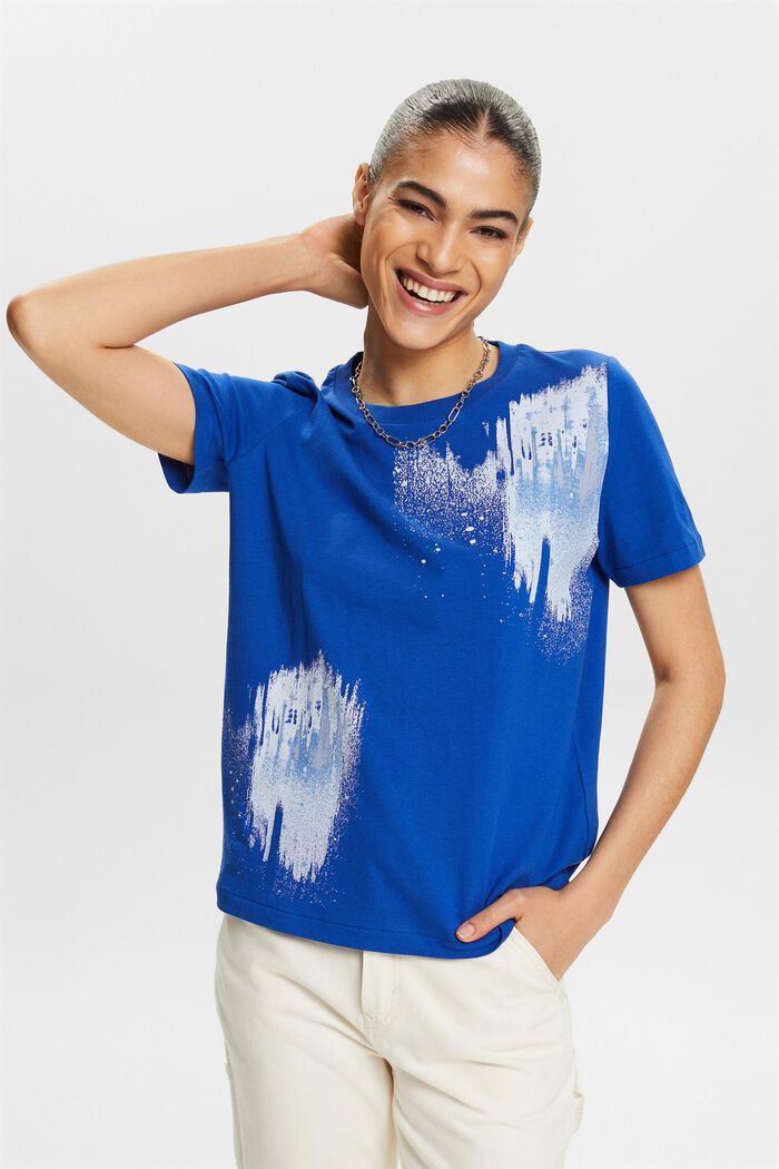 Camiseta con estampado geométrico, BRIGHT BLUE, detail image number 4