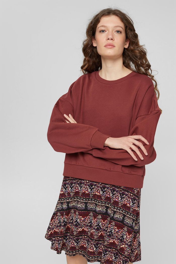 Vestido mini en mezcla de tejidos con algodón ecológico, GARNET RED, detail image number 0