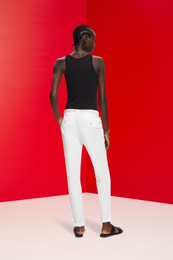 Pantalones chinos elásticos ligeros con cinturón, OFF WHITE, detail image number 3