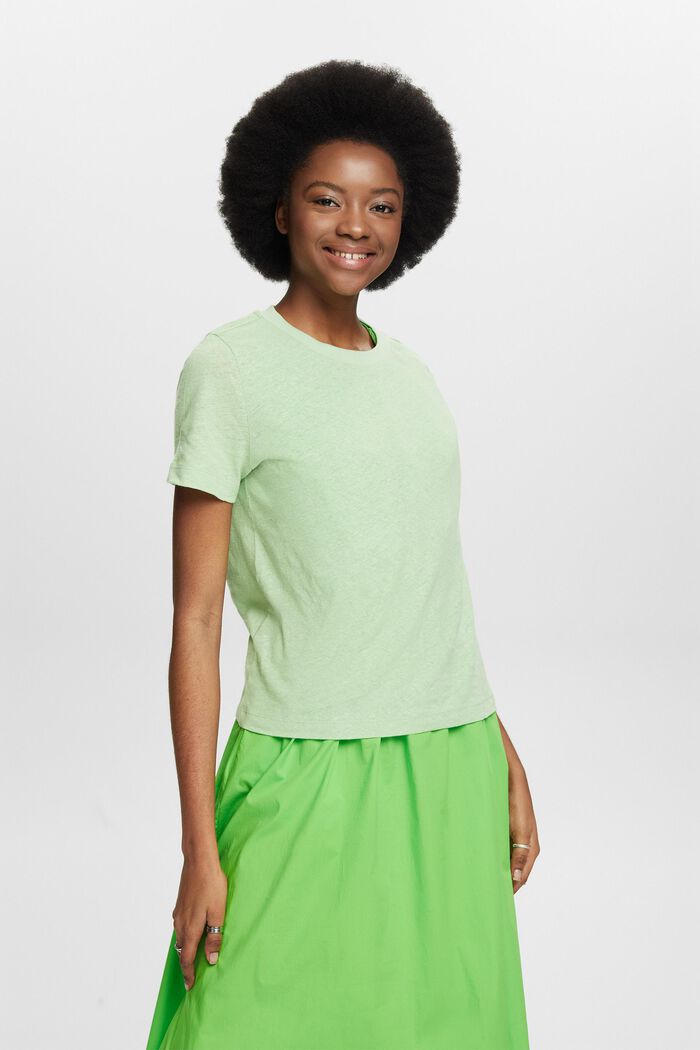 Camiseta de algodón y lino, LIGHT GREEN, detail image number 4