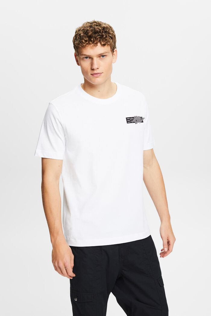 Camiseta en tejido jersey de algodón con diseño geométrico, WHITE, detail image number 0