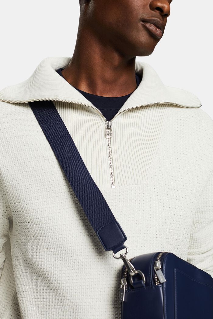 Jersey de algodón con cremallera en el cuello, OFF WHITE, detail image number 3