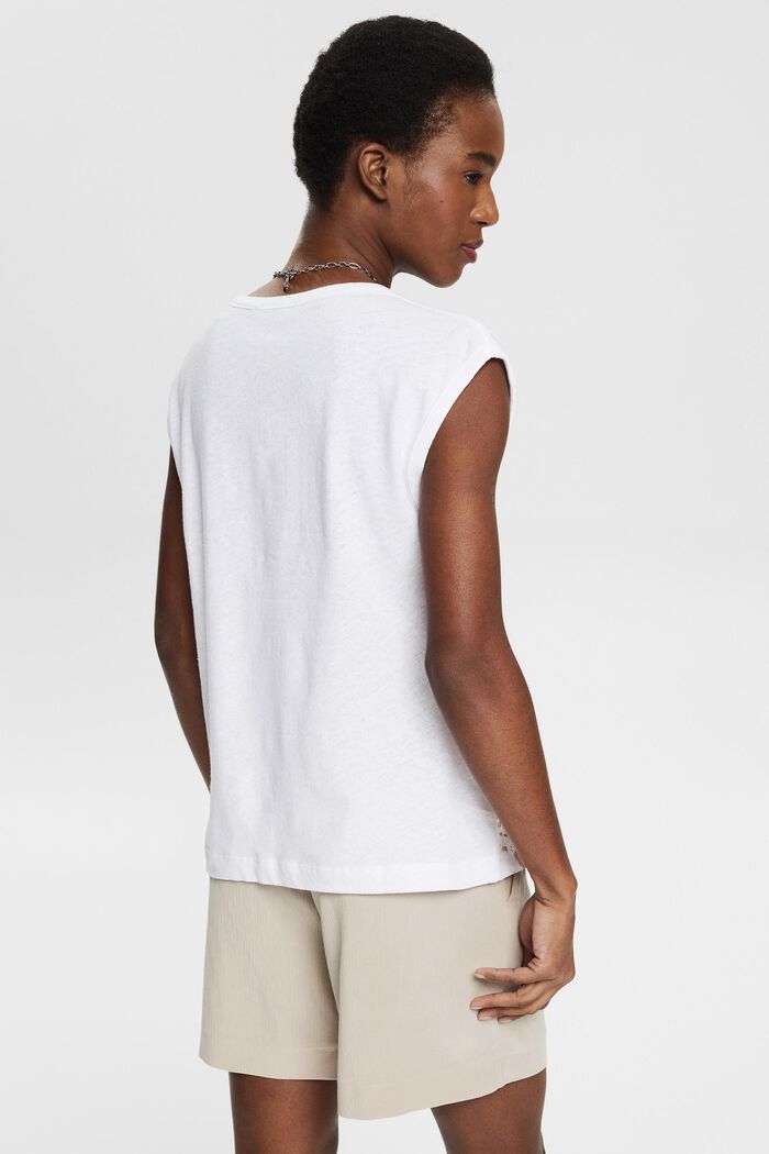 En mezcla de lino: camiseta estampada , WHITE, detail image number 3