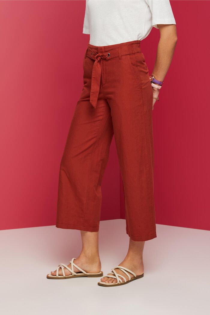 Culotte de lino y algodón con cinturón, TERRACOTTA, detail image number 0