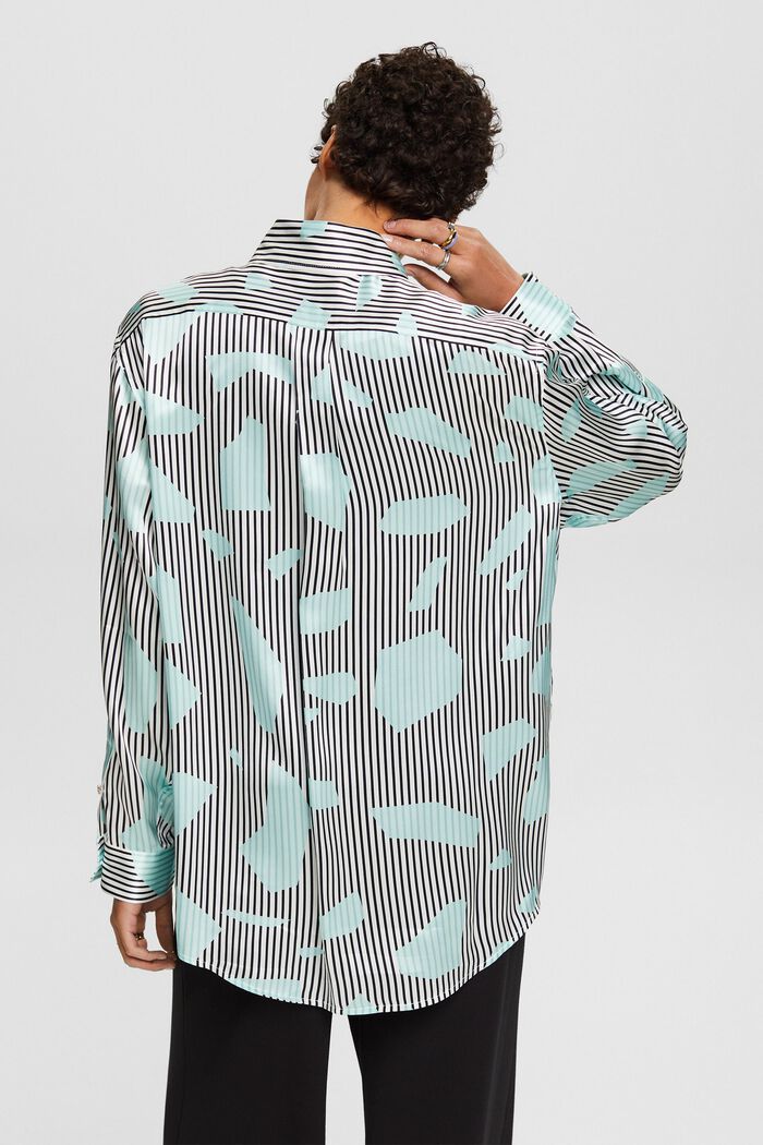 Camisa de seda estampada sin botones en el cuello, LIGHT AQUA GREEN, detail image number 3