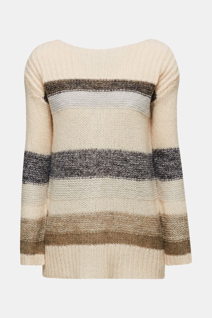 Con lana y alpaca: jersey largo con rayas, BEIGE, detail image number 0