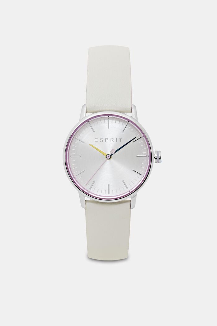 Reloj de acero inoxidable con cinta de piel, OFF WHITE, overview