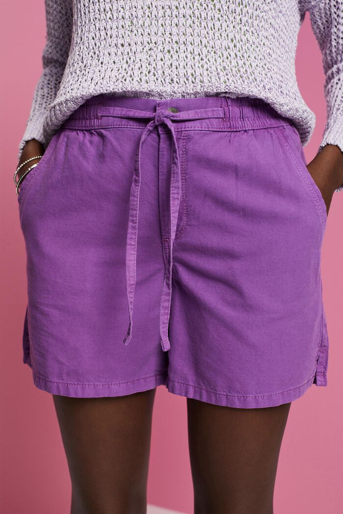 Shorts de sarga con cintura fruncida, PURPLE, detail image number 2