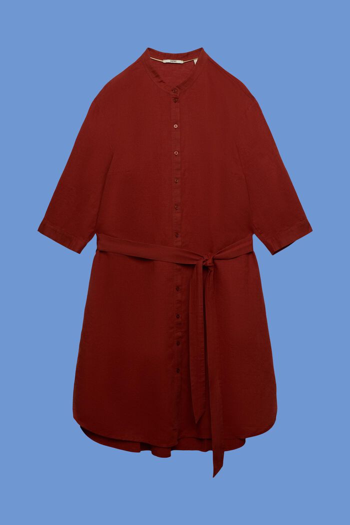 CURVY Vestido camisero con cinturón, en mezcla de lino y algodón, TERRACOTTA, detail image number 5