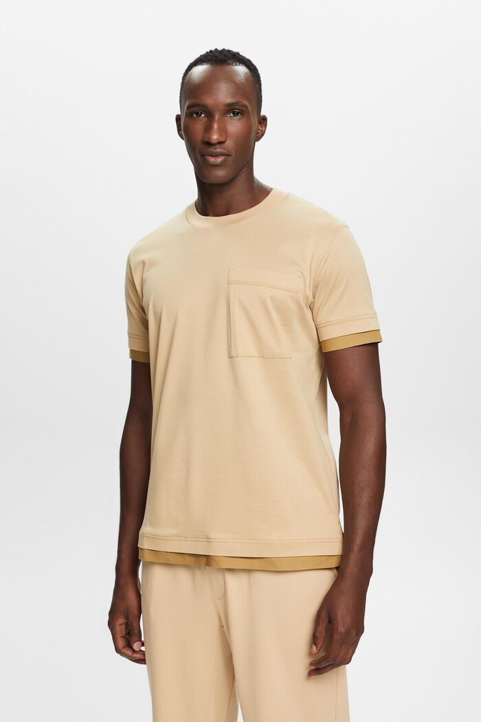 Camiseta de cuello redondo con capas, 100% algodón, SAND, detail image number 0