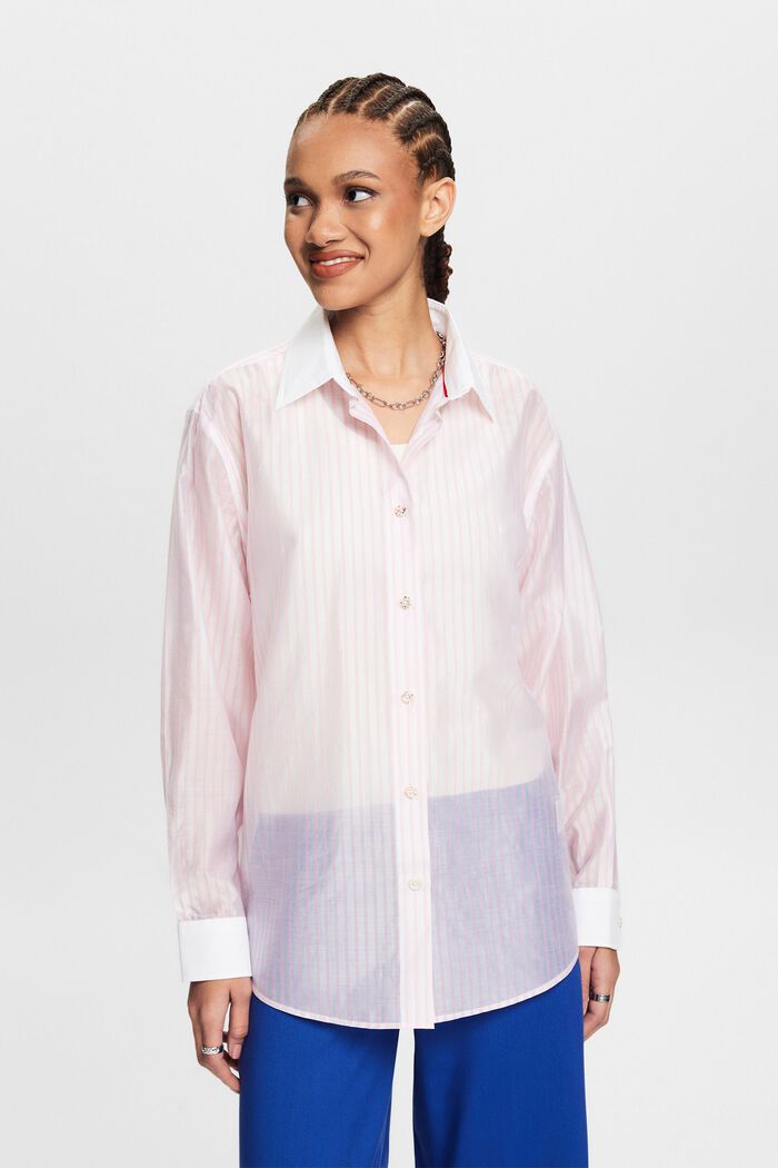 Camisa abotonada a rayas con diseño transparente, PASTEL PINK, detail image number 4