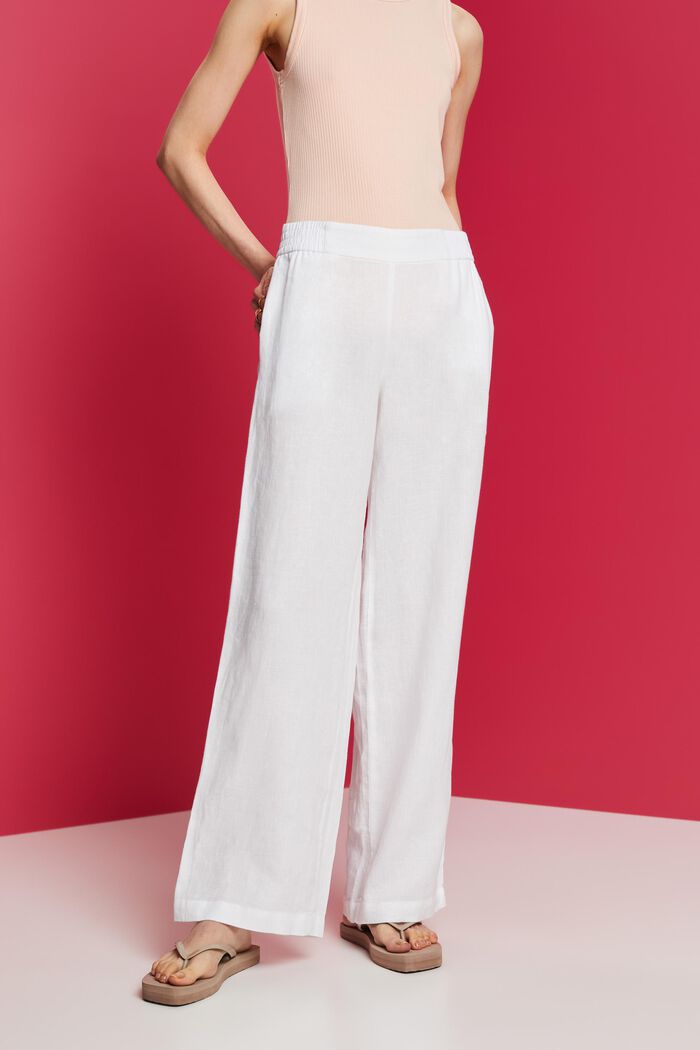 Pantalón de pernera ancha de lino sin cierre, WHITE, detail image number 0