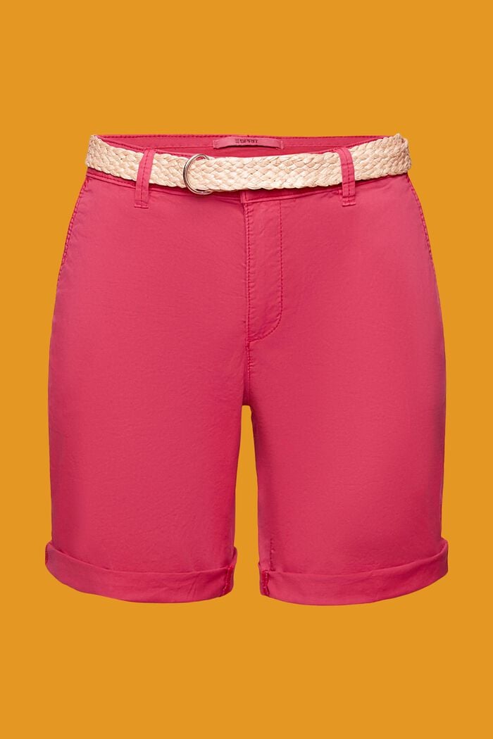 Pantalones cortos con cinturón trenzado de rafia extraíble, DARK PINK, detail image number 7