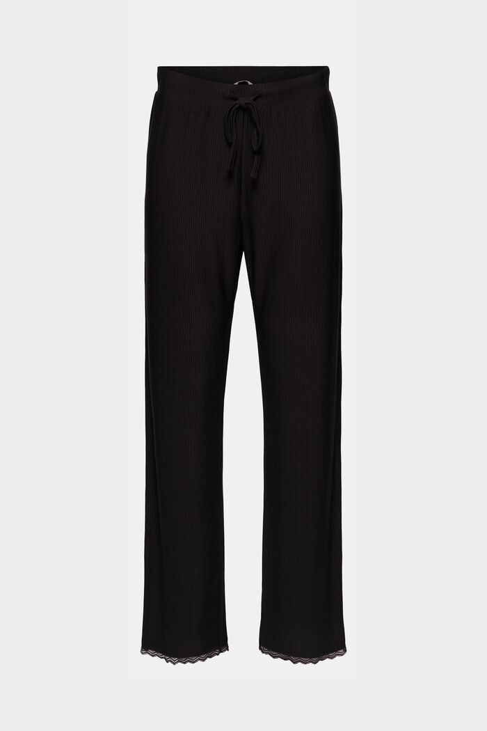 Pantalón de pijama con encaje, LENZING™ ECOVERO™, BLACK, detail image number 5