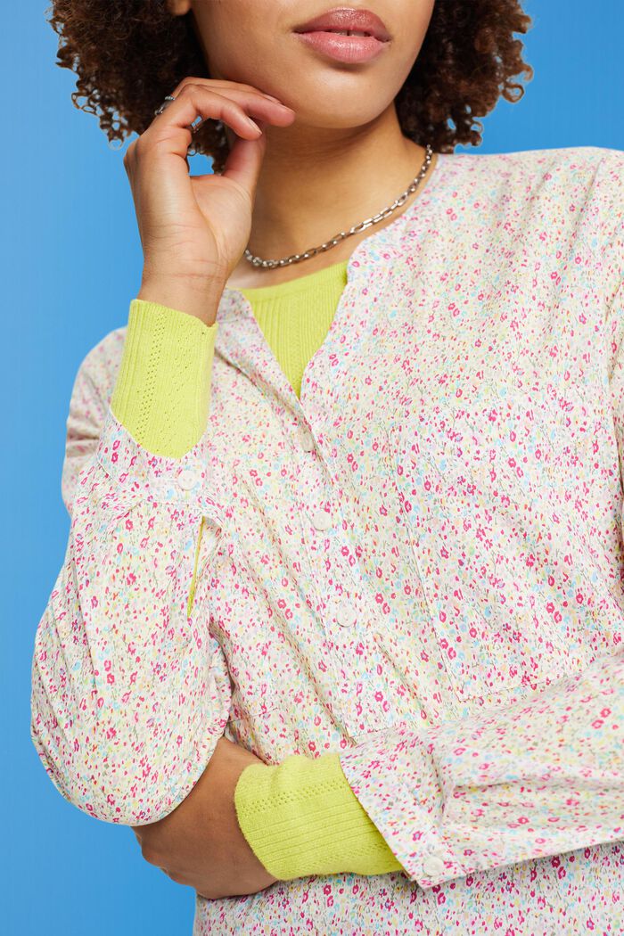 Blusa floral con cuello en pico y botones, OFF WHITE, detail image number 2