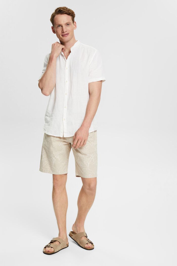 Camisa con cuello mao en 100 % lino, WHITE, detail image number 1
