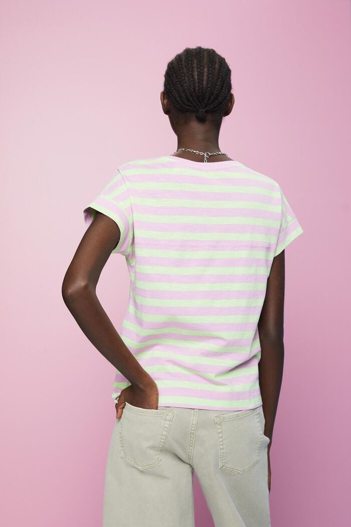 Camiseta de algodón de rayas con cuello en pico, CITRUS GREEN, detail image number 3